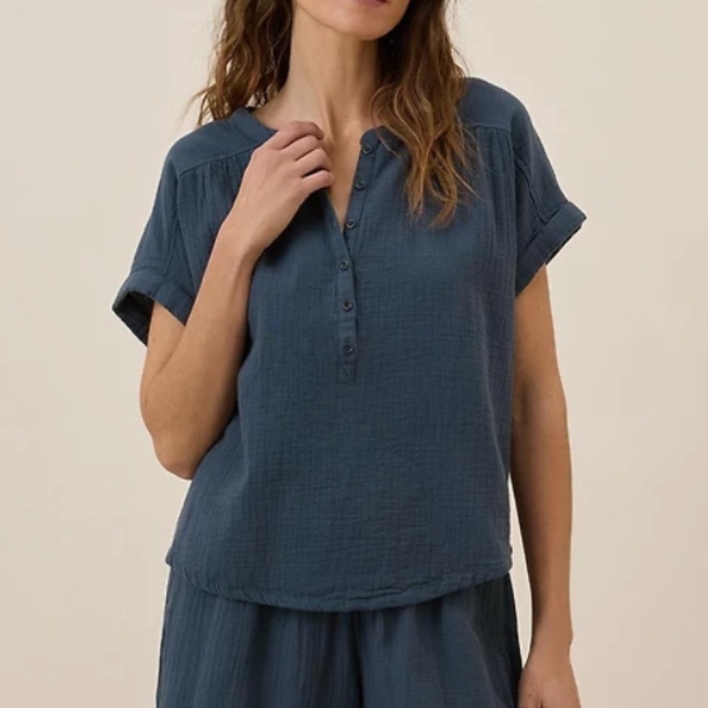 Pact Coastal Double Gauze Short Sleeve Popover